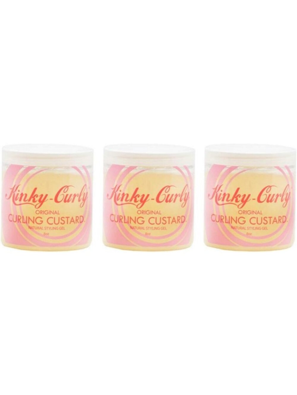 Natural Curling Custard Gel for Kinky Curly Hair - 8oz, Pack of 3, Define & Hold